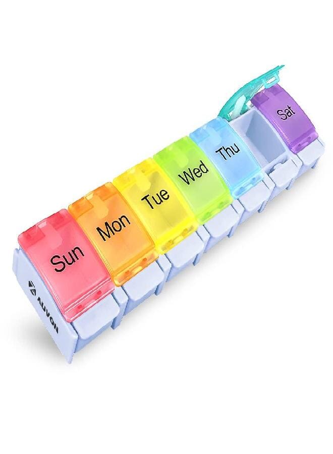 AUV0N AUVON Weekly Pill Organizer Arthritis Friendly, BPA Free Travel 7 Day Pill Box Case with Spring Open Design and Large Compartment to Hold Vitamins, Cod Liver Oil, Supplements and Medication - Image 1